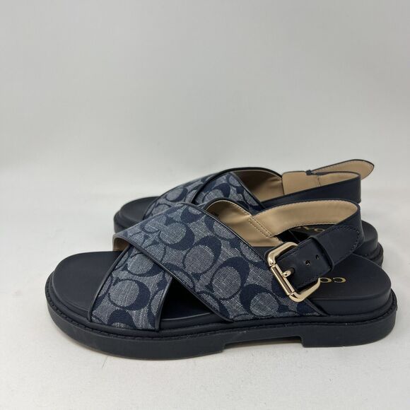 EUC Coach Fraser Chambray Signature Jacquard Sandal size US 8 MIDNIGHT NAVY - Picture 5 of 9